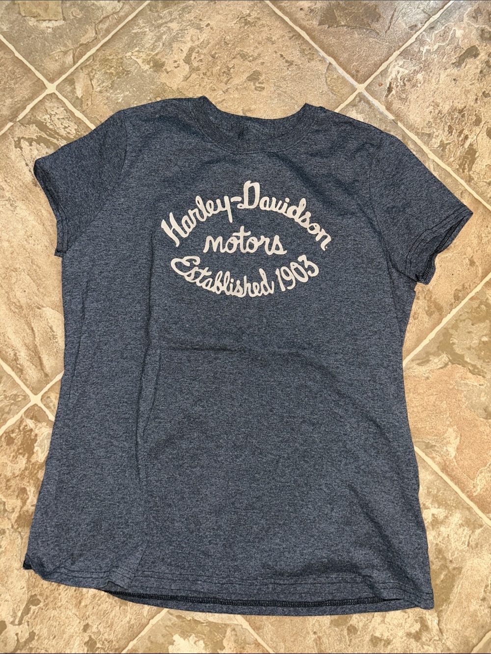 Harley-Davidson Women's Heather Gray Short Sleeve Tee with Cream Script